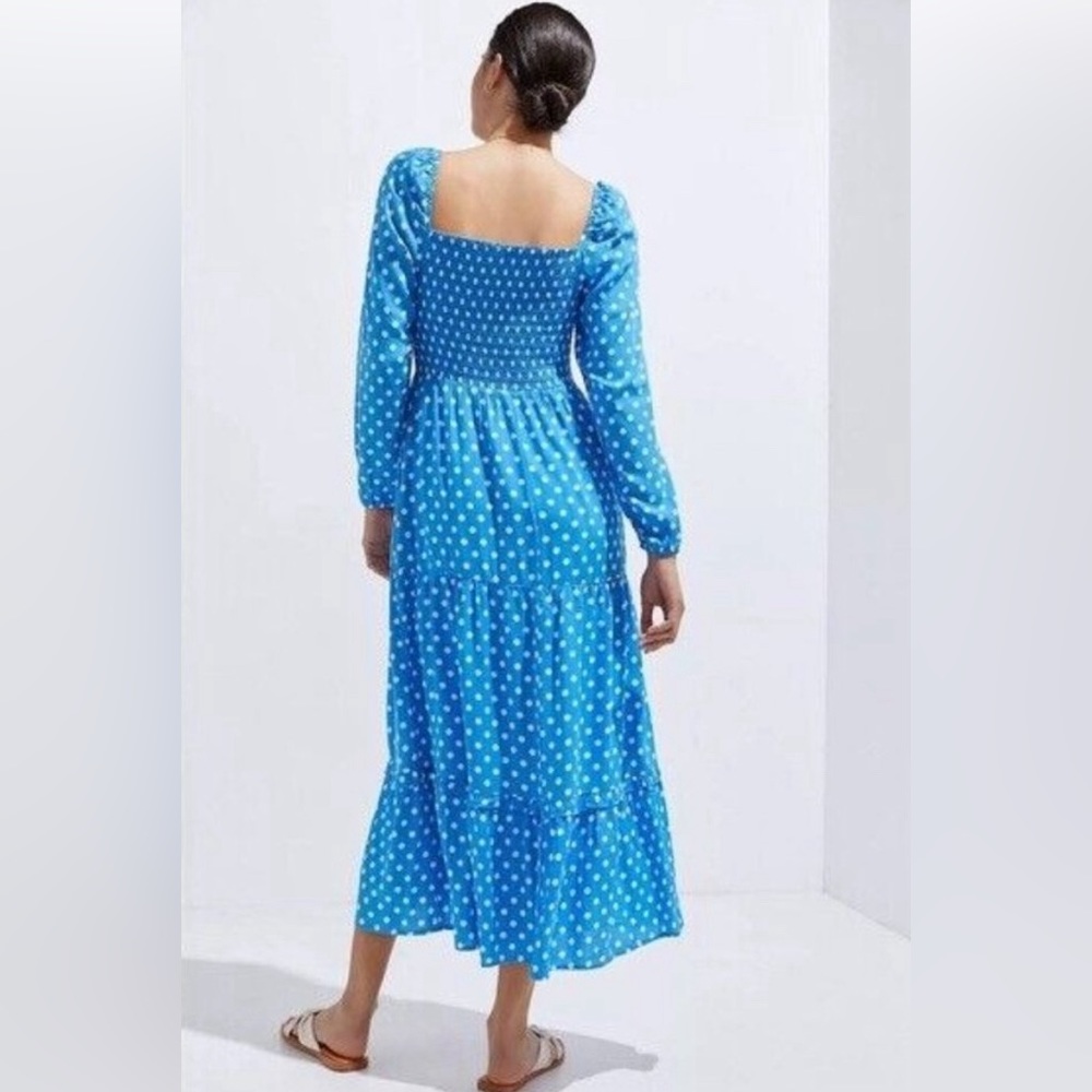 Anthropologie Dolan Laney Polka Dot Maxi Dress M HTF Blue White Smocked